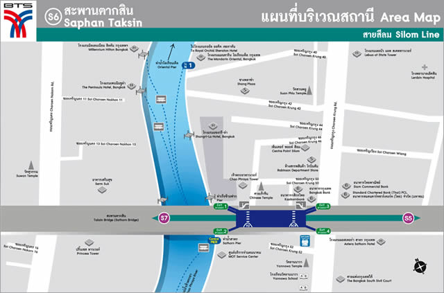 Карта-схема Станции Скайтрейн BTS Saphan Taksin  Бангкок