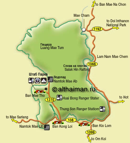 карта национального парка Ме Тхо - Mae Tho  national park map