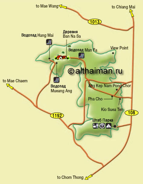 карта национального парка Ме  Ванг - Mae Wang  national park map