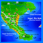 Koh Phangan Map with hotels and beaches location